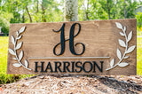 Floral Monogram Family Name Sign