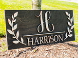 Floral Monogram Family Name Sign