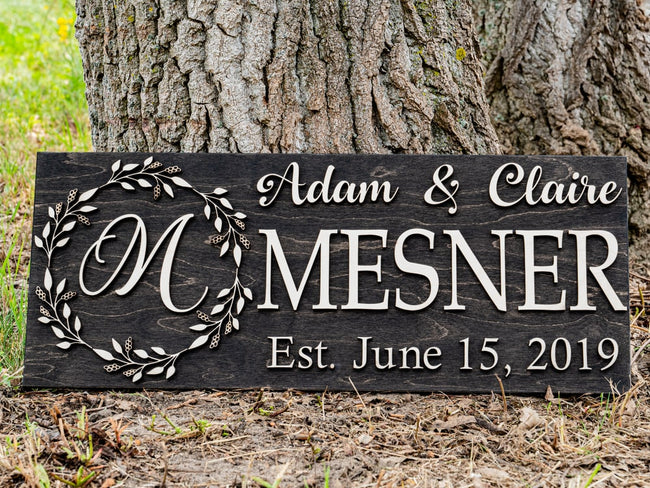 Monogram Floral Wreath Sign