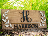 Floral Monogram Family Name Sign
