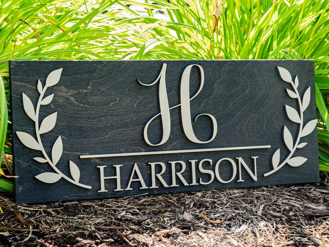Floral Monogram Family Name Sign