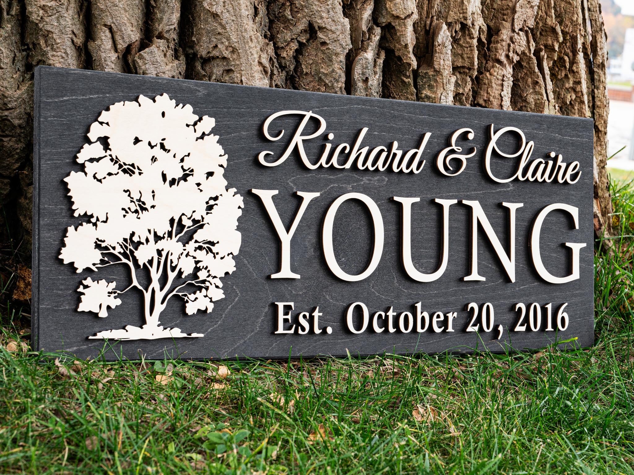 Custom Est Sign | 3D Wall Art | Family Name Sign with Tree | Wood Sign ...