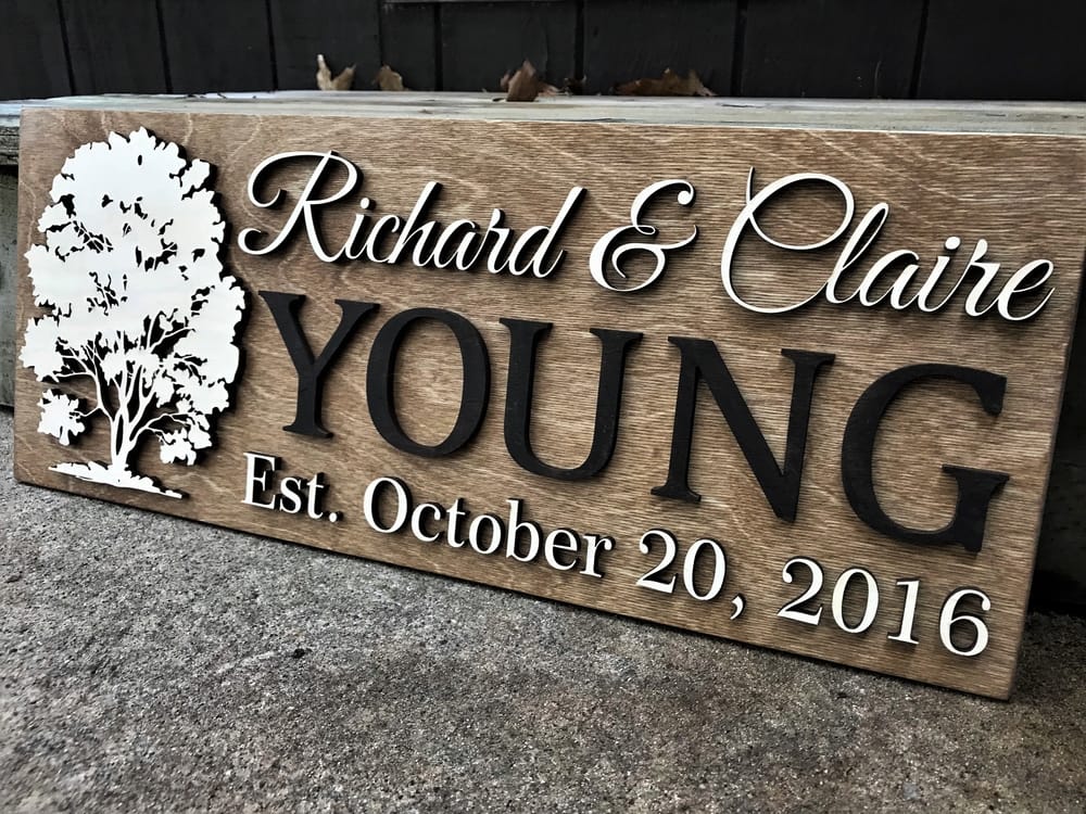 Custom Est Sign | 3D Wall Art | Family Name Sign with Tree | Wood Sign ...